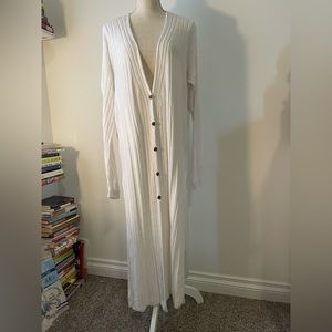 Free People. Long white Button down Cardigan/ Duster. Size Large.